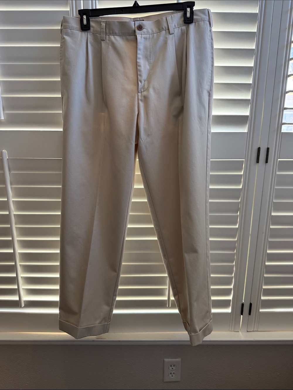 Izod Men's Pleated Khaki Dress Pants in Cream